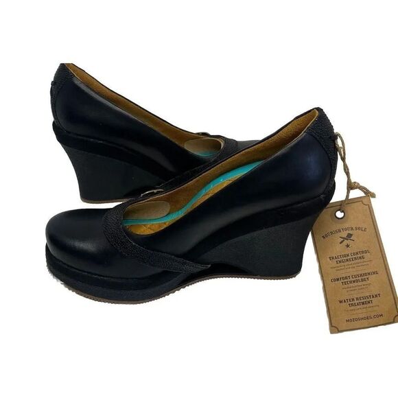 MOZO NWT Fresco Black Platform Wedge Buckle Shoe Heels Women's Size 6.5 - Picture 9 of 12
